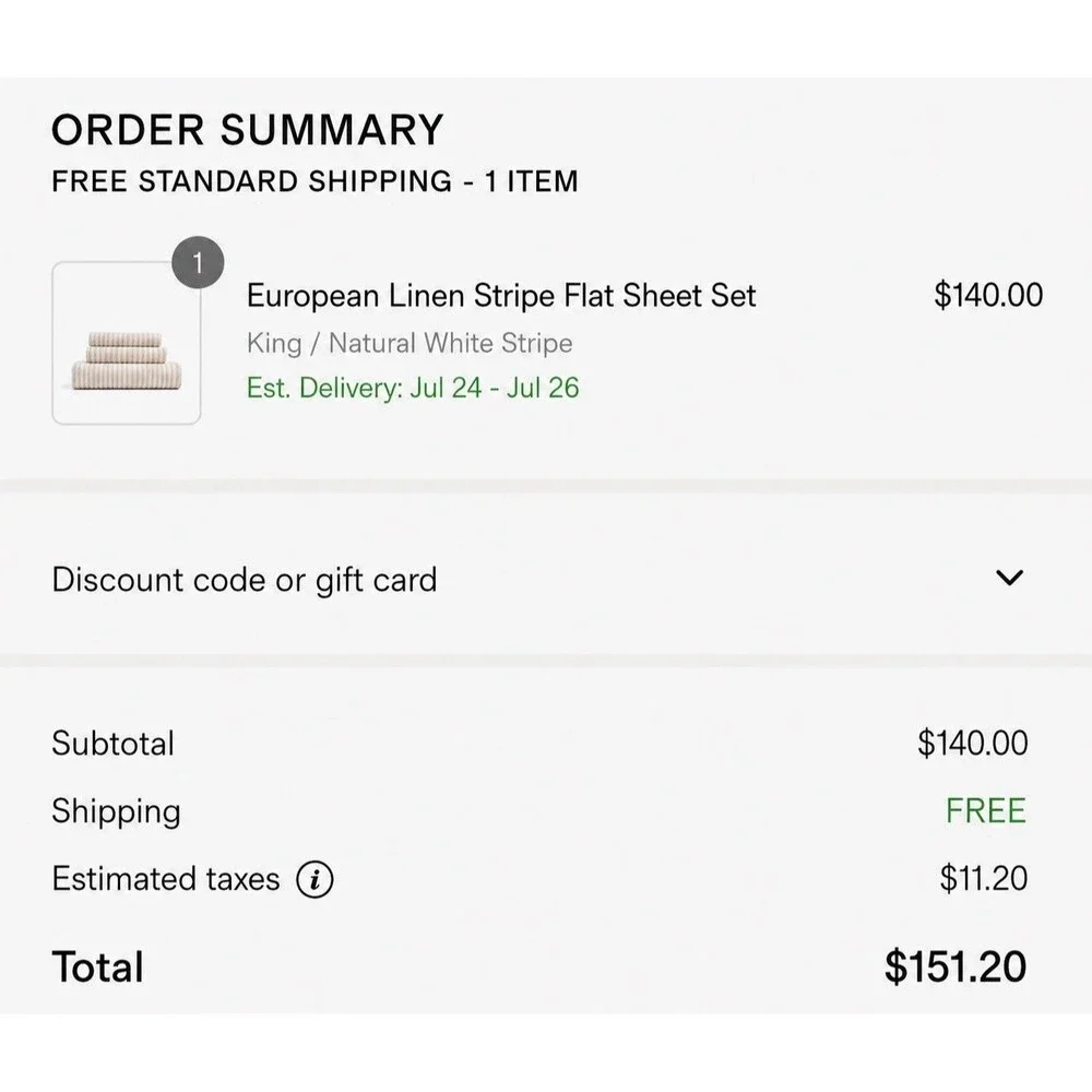 Quince European Linen Stripe Flat Sheet Set King Natural White Stripe NEW $140